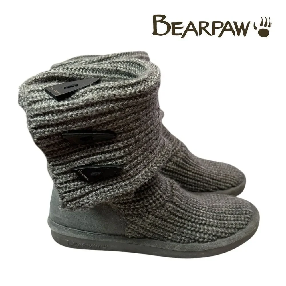 BearPaw Knit Tall Wool/Acrylic Blend Gray Boots 656W Knit Tall Women's Boots 7